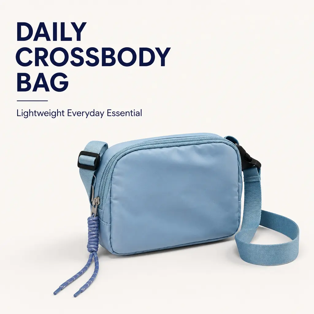 Women's Lightweight Memory Fabric Casual Crossbody Bag - Adjustable Strap, Buckle Closure, Rounded Shape, Side Hook, Quick Release Compact Sling Bag for Everyday Essentials, Travel, Casual Crossbody Bags