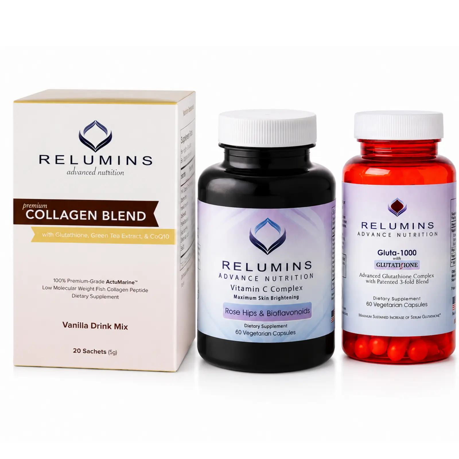 Relumins Premium Gift Glow Set – Collagen Blueberry, Glutathione 1000mg & Vitamin C with Rose Hips – 3-in-1 Beauty & Wellness Kit for Daily Hydration, Skin Vitality, and Overall Support