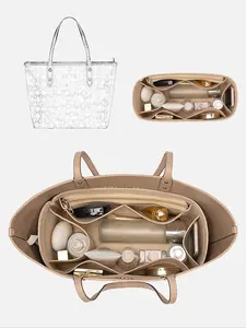 Felt Liner Large Capacity Ladies Storage Organizer, Multi-Pocket Cosmetic Bag, Zippered Handbag Tote Liner for All Seasons, Makeup Organizer Pouch