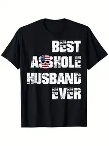 Funny Marriage Humor T-Shirt - BEST ASHOLE HUSBAND EVER Graphic Tee - Couples Matching , Cotton Streetwear Top - Husband Wife Gift Idea for Anniversary Christmas - Regular Fit Crew Neck Casual Casual Attire, Funny Gifts for Husbands, Bold Text Design