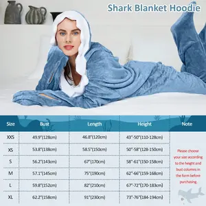 Shark Blanket Hoodie Cozy Flannel Shark Sleeping Bag Sofa Blanket Cosplay Holiday Gift