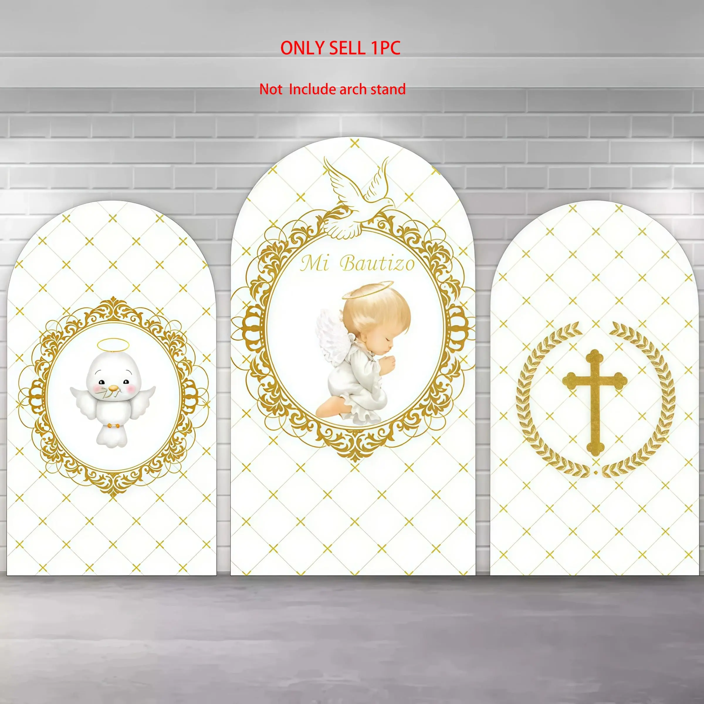Baptism Arch Covers Stretchy Backdrop, Gold Cross Pigeon Angel Baby Design, Perfect for Baby Shower First Holy Communion Party Photography Backdrop, Arched Backdrop, Party Decor, Baptism Decorations