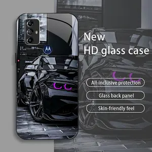 Black Racing drop-resistant glass phone case suitable for [Motorola Moto G Play (2023)] protective film full cover protective glass back panel skin-friendly feel 995