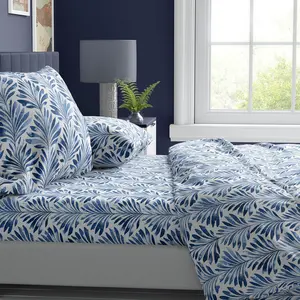 Where The Polka Dots Roam Blue Indigo Palms Floral Bedsheet King Size, Super Soft Wrinkle Resistant Tropical Leaves Pattern Bedding Set, Vibrant Solid Print All-Season Bed Sheets for Girls, Teens