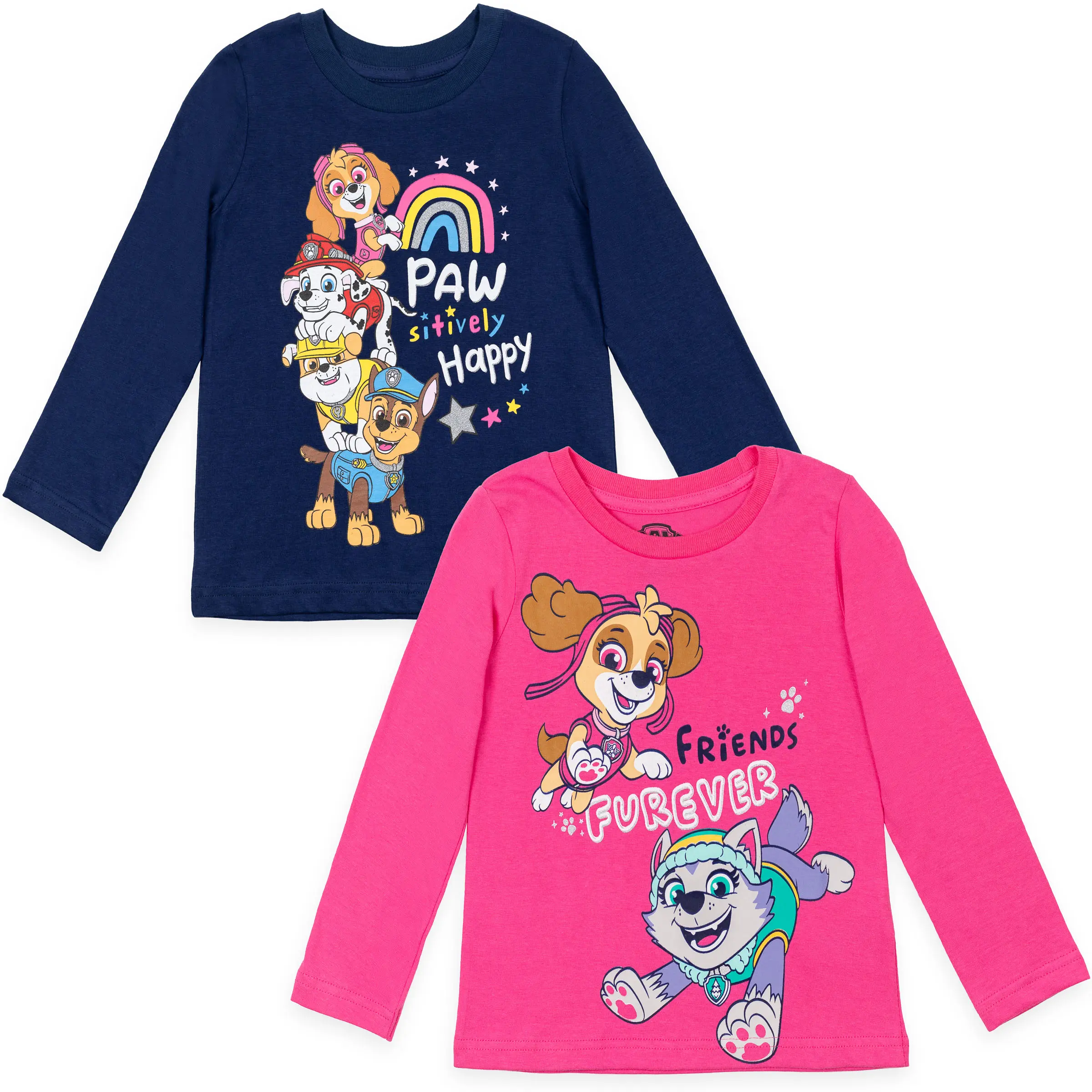 Paw Patrol Girls' 2-Pack Long Sleeve Casual Wear Shirts, Toddler to Big Kid Sizes, Casual Wear Shirt