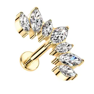 Gold PVD Anadem CZ Threadless Titanium Labret