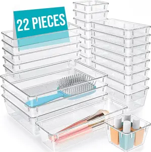 22-Piece Drawer Organizer Set – Perfect Storage Solution for Home, Kitchen, Office, and Bathroom – Clear Plastic Drawer Dividers for Easy Organization – Ideal for Keeping Cosmetics & Utensil