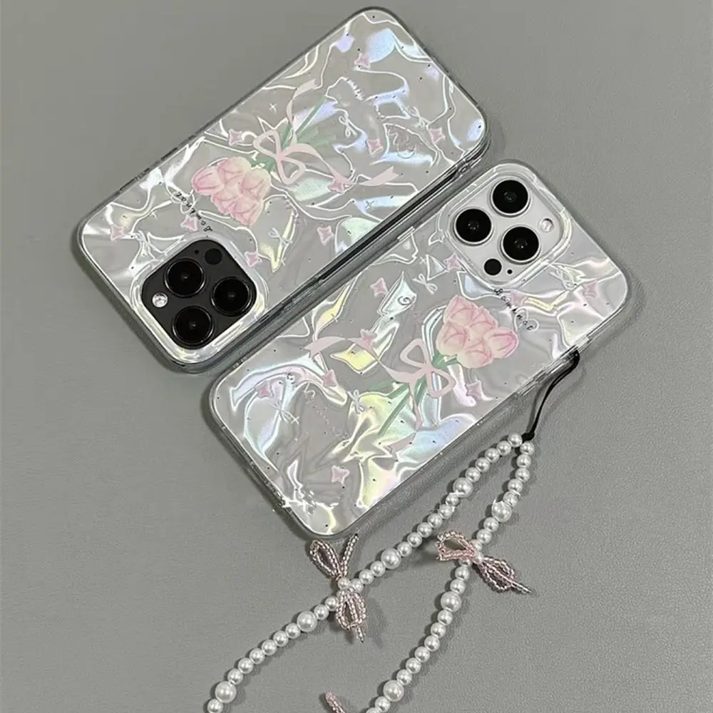 Laser Rose Light Luxury Case For OPPO Reno 14F 15F 14 10 Pro 6 5 Lite 11F 12F 13F 13 FS 11 12 Bow Rose Pearl Chain Phone Cover Cases