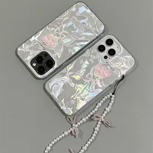 Light Luxury Rose Bow Protective Case For Infinix Smart 10 Plus 9 7 8 Tecno Spark 40 40C 20 20C 30C Go 2024 2023 2025 1 1S 2 2S Hot 60 Pro Plus 50i 60i Rose Trendy Pearl Chain Phone Cover Cases Protection