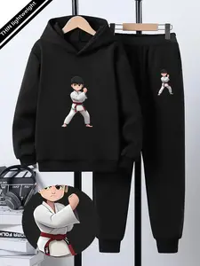 Boys' Spring & Fall Ootd Set, New 2026 Two-Piece, 5-14 Years Old, Karate Role Printed Hoodie, Casual Sportswear Gift