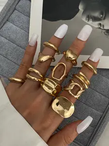 Trendy Exaggerated Asymmetrical Hollow Geometric Metal Ring, Unique Design Jewelry Accessory, Fashion Statement for Stylish