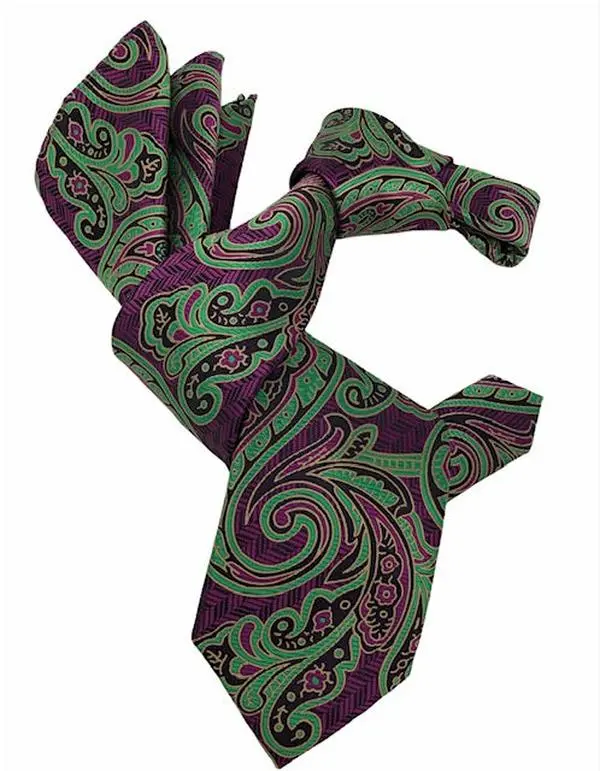 DMITRY 7-Fold Men's Magenta/Green Patterned Italian Silk Tie & Pocket Square Set
