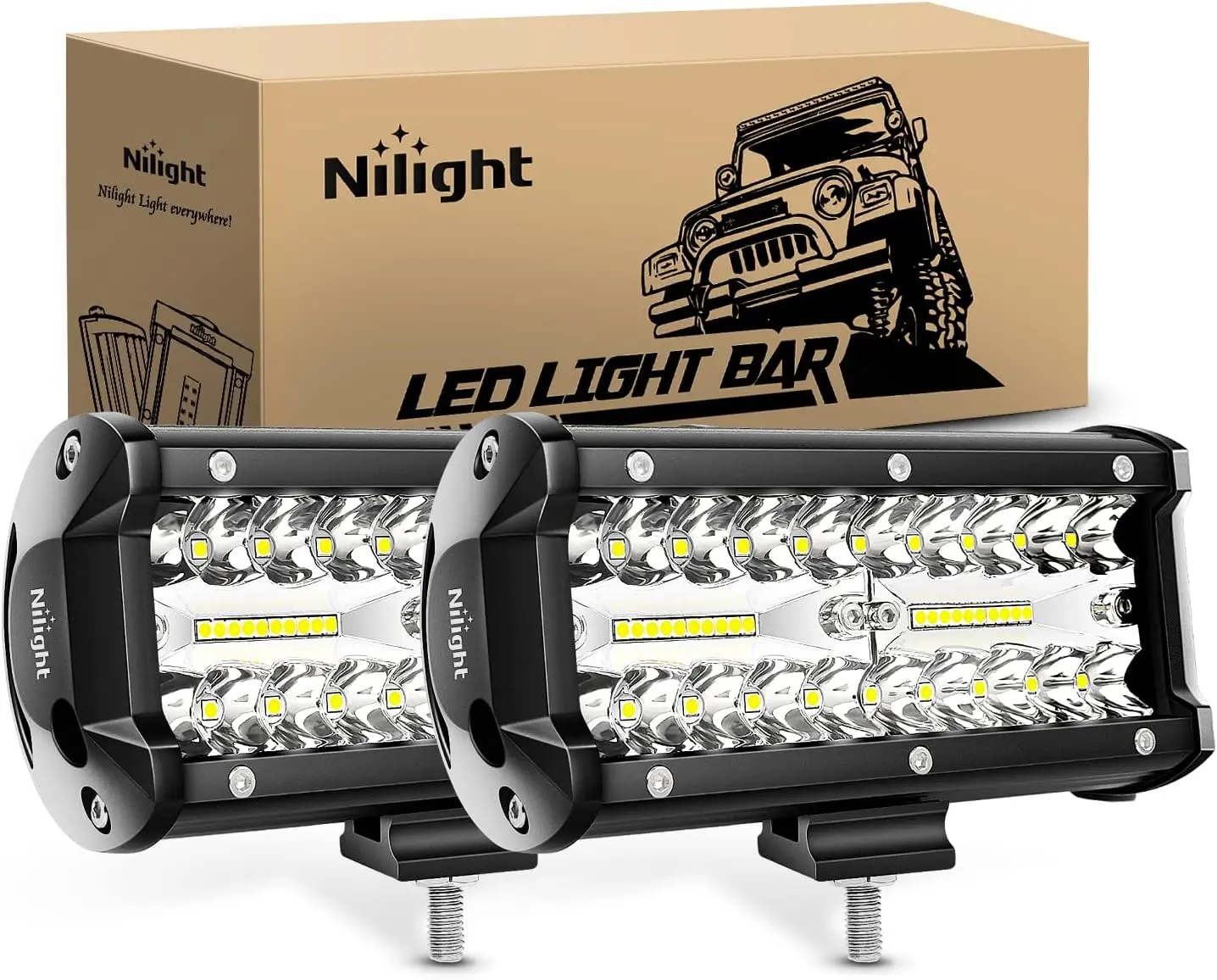Nilight 2Pcs 6.5In 120W Triple Row Aluminum LED Work Lights, 12000LM Flood-Spot Combo, Waterproof with Sliding Mount, Universal Fit Off-Road Driving Fog Lights for Trucks/SUVs, Work Light
