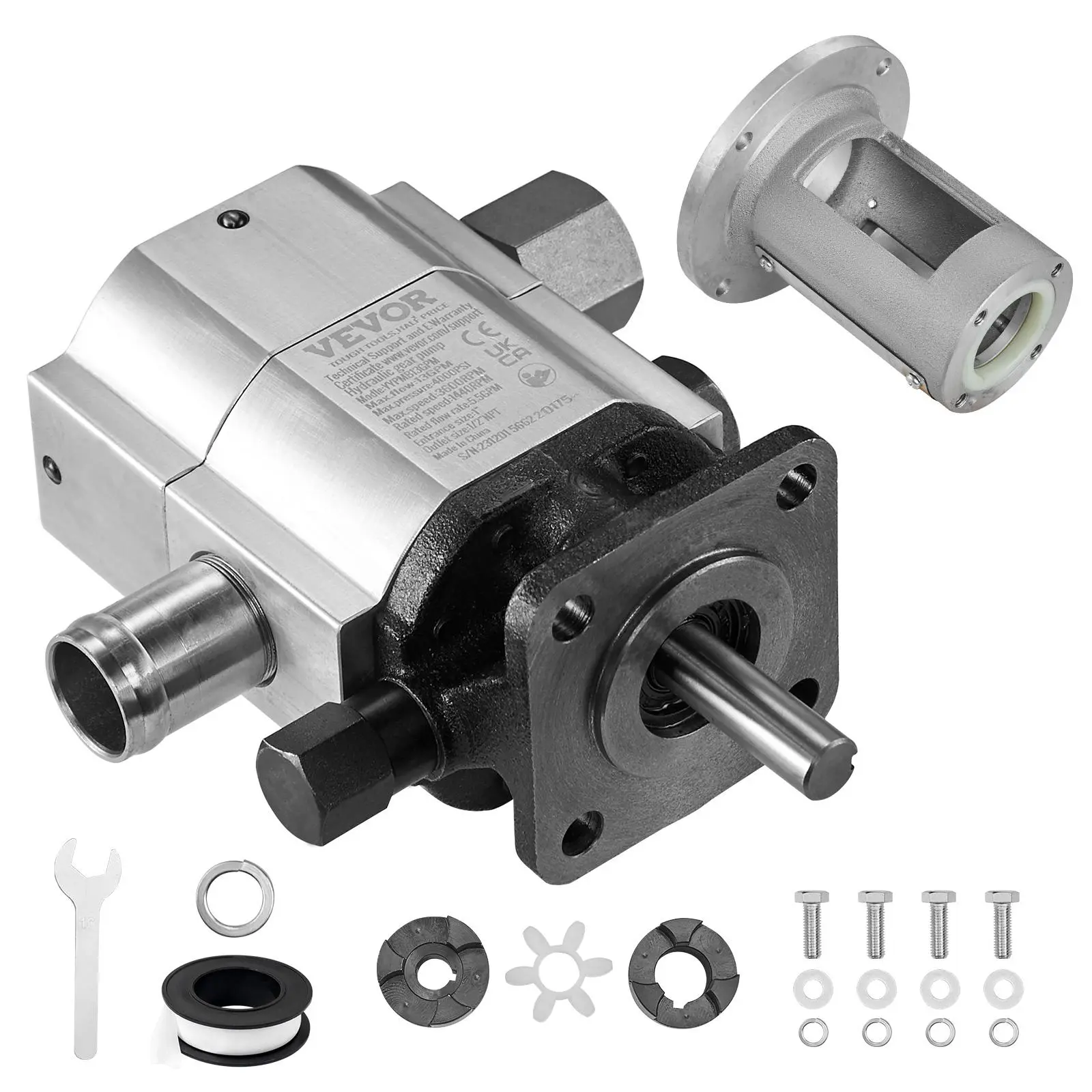 【Backtoschool】VEVOR Hydraulic Wood Log Splitter Pump Kit, 13 GPM, 2 Stage 4000 PSI Aluminum Hydraulic Gear Pump, with Coupling Installation Base 1/2'' NPT Outlet 3600 RPM, for Small Engine Mounting Log Splitter