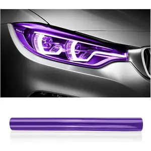 12 X 48inch Car Light Tint Film, Cuttable&Stretchability Car Headlight Taillight Fog Light Vivid Vinyl Wrap Protector,Non-Marking Self-Adhesive Decals Car Decor (Purple)