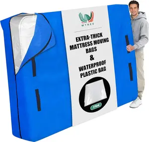 WTREE Queen Mattress Bag for Moving & Storage – Heavy Duty Mattress Cover with 8 Reinforced Handles, Clear Inner Protector