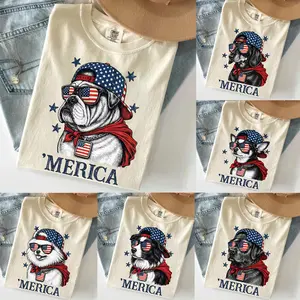 USA 250th T-shirt Patriotic Dog Tee for 4th of July Independence Day American Flag Shirt, Funny ’Merica Summer Party Shirt for Men Women Kids, July 4th Celebration USA Apparel