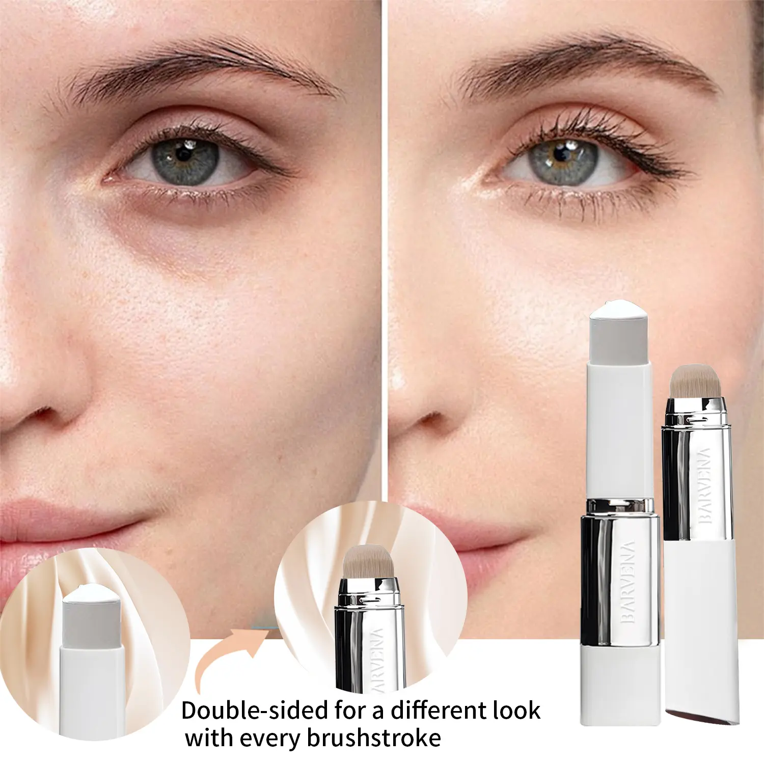 2-In-1 Magic Color-Changing Double Sided Long Wear Foundation Stick & Dual-Head Matte Makeup Cosmetic Concealer, Waterproof Sweatproof Full Coverage, Portable Face Primer & Concealer