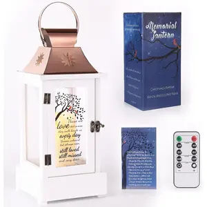 Memorial Lantern Sympathy  for Loss of Loved , Bereavement Remembrance Lantern with LED Candle & Remote, Keepsake Drawer, Wooden  Sympathy Lantern for Funeral Remembrance