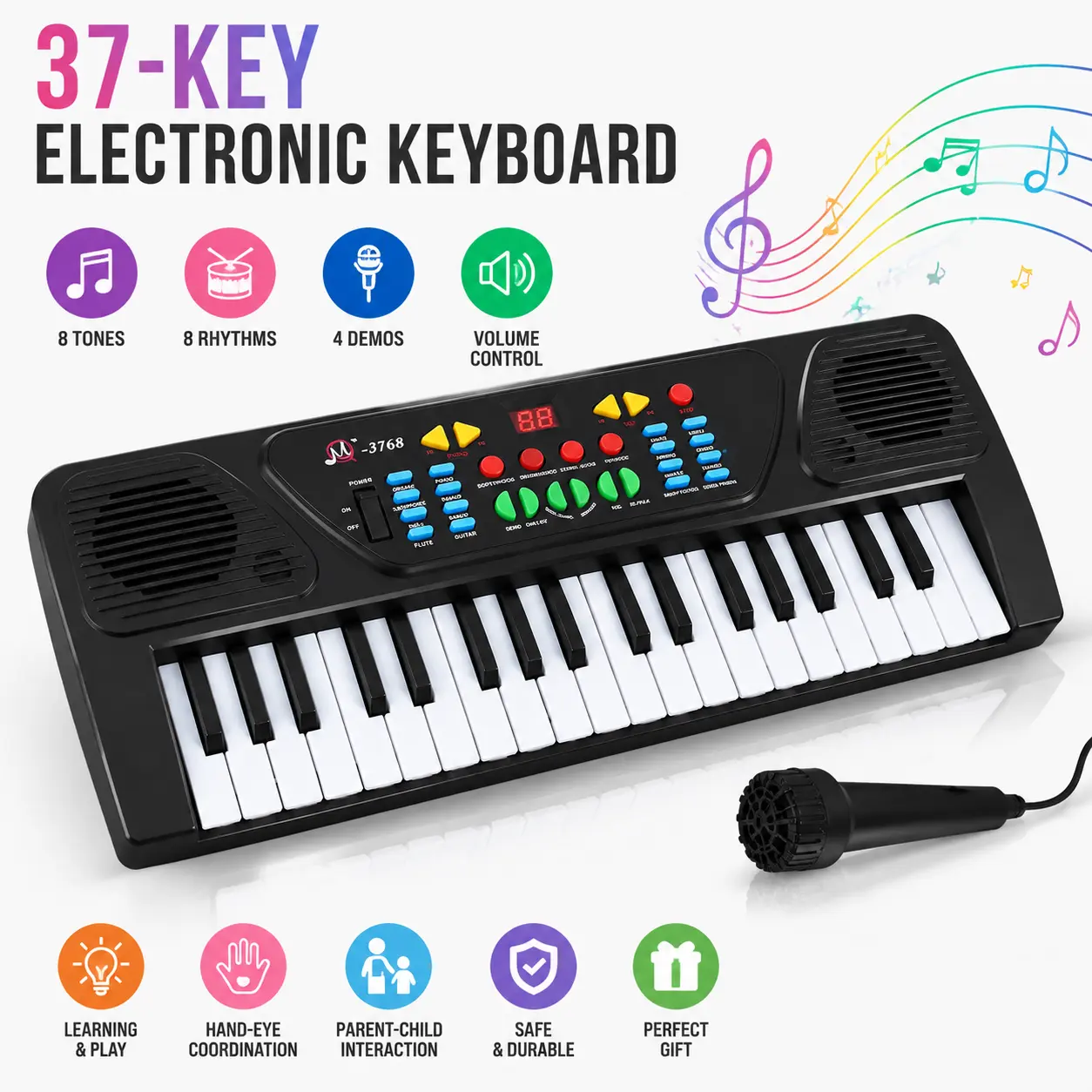 37-Key Portable Electric Piano Keyboard - Multifunction Educational Musical Toy, Digital Teaching & Learning Instrument Gift for Kids