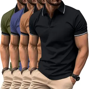 4 Pack Lightweight Short Sleeve Men's Summer Polo Shirt with Button Collar - Fashionable Casual Sports Travel Business Work Golf Fishing Camping Gift for Boyfriend or Husband Holiday Trendy Menswear Athletic Training Apparel Athletic Workout Clothing