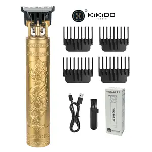KiiKIDO Vintage T9 Luxury Gold Dragon Cordless Hair Clipper for Men - Professional Barber Trimmer with Embossed Dragon Design, USB Fast Charging & Guide Combs for Beard & Hair