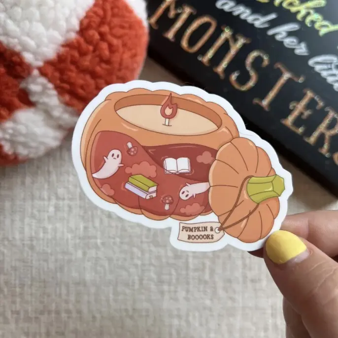 Halloween Peel-and-Stick Pumpkin Candle Stickers, Ghosts & Books Design - Easy Apply, Festive Theme DIY Scrapbooking Supplies with Spooky Look for Home Decor, Character-Based