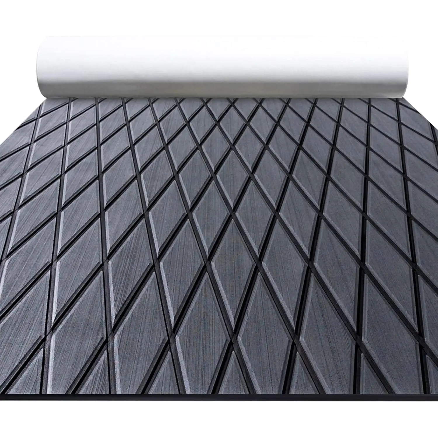 Boat Flooring EVA Foam Boat Decking Marine Mat Non-Slip Self-Adhesive Flooring Sheet for Motorboat Kayak Surfboard Garden Floor Swimming Pools, 94.5''x 15.7'', Dark Grey with Black Lines