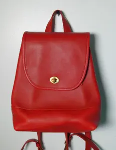 Coach Red Leather Mini Backpack | Gold Turn Lock Closure | Minimal Structured (Vintage)