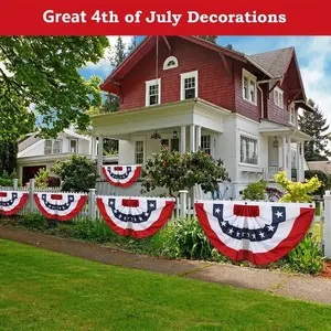 5Pcs Large Pleated Fan-Shaped American Flag – Patriotic Semi-Circular Bunting, 4th of July Independence Day Decorative Banner, Outdoor Party Decorations, Outdoor Banners