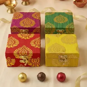 LoveNspire Handcrafted Gota Patti Boxes - Brocade Fabric, Compact, Portable, Covered - Unique Gift, Gift Idea for Weddings, Festive Occasions, Handmade Shagun & Jewelry Holder
