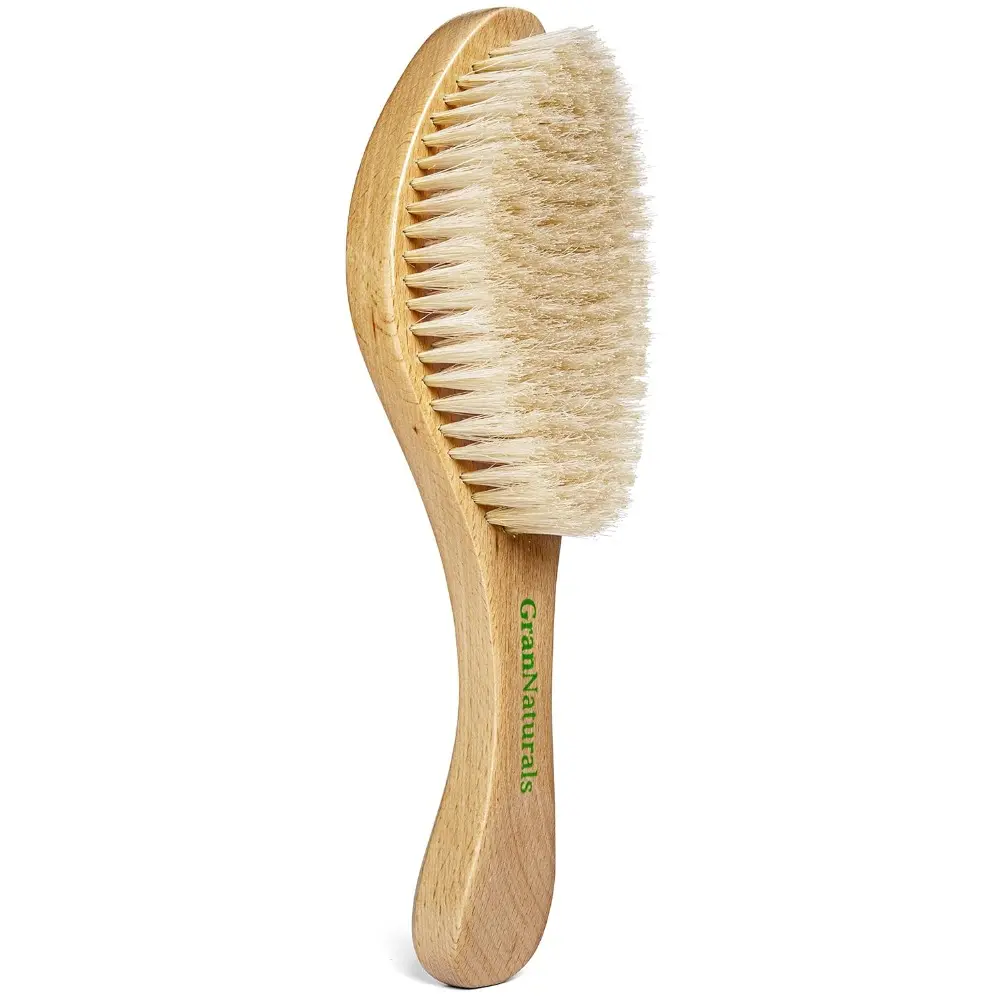Men's Natural Highest Quality Boar Bristle Hair Brush - Soft Bristle, Non-Shedding, Angled Fish Shape, Wooden Handle, Finishing Brush for Lay Down and Smoothen Hair, Ideal for Fresh Cuts & Sleek Slick Back Styles, Boar Bristles, Smooths Hair