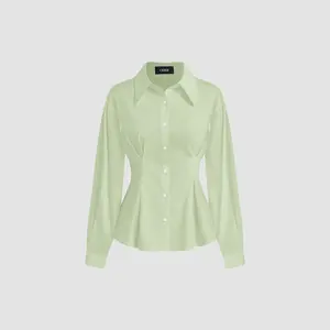 Cider [3 colors, size 2-26] 100% Cotton Polo Stripe Waist-cinching Shirt