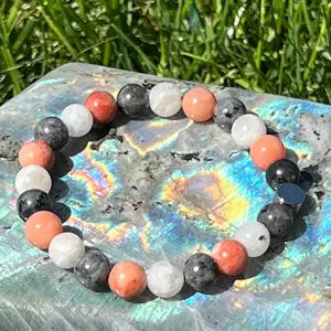 Rainbow Moonstone, Pink Aventurine and Larvikite