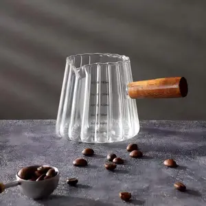 Wooden handle glass milk cup 180ML/6oz, suitable for coffee & milk & juice, kitchen coffee accessories, multi-purpose glass pot