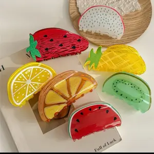 Parke Claw Clip - Fruity Design Hair Accessory Featuring Watermelon Lemon Pineapple and Kiwi Shapes