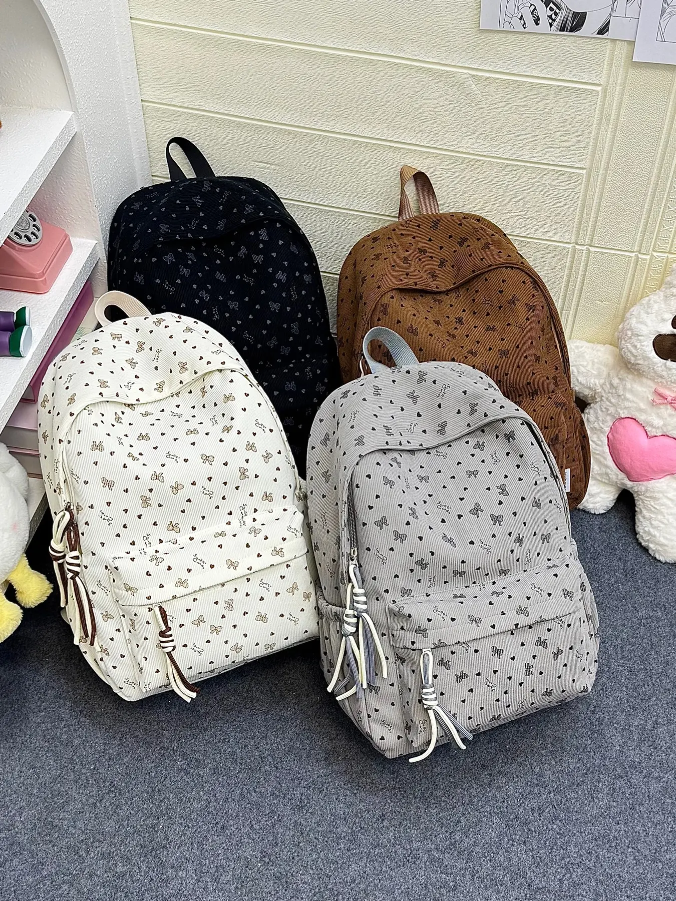Casual Printed Backpack, Casual minimalist retro backpack, lightweight backpack with butterfly pattern, multi compartment zipper design, large capacity that accommodates books and tablets, Student Backpack, suitable for school, work, shopping