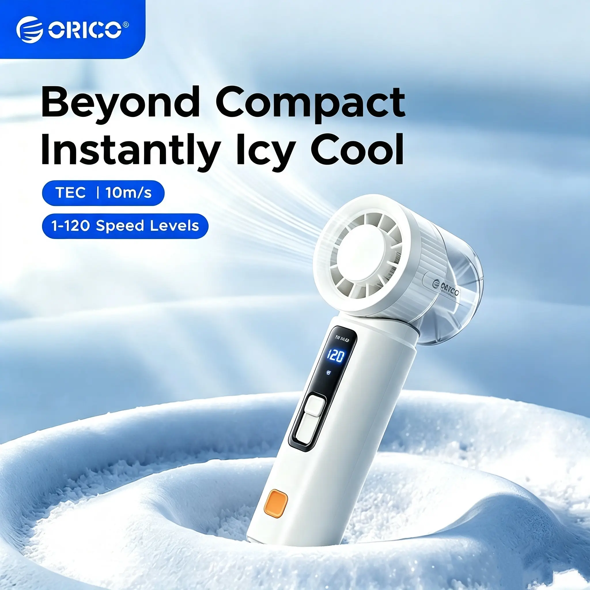 ORICO Handheld Mini Fan, Portable Fan with 120 Speed Turbo Adjustable, USB-C Rechargeable Personal Pocket size Fan for Travel, Outdoor, Camping, Makeup, Summer Gifts -MiFan White