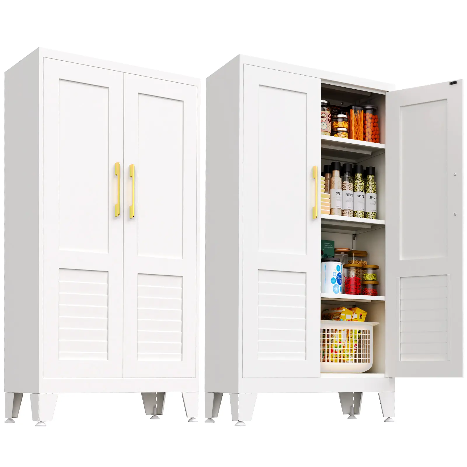 Kitchen storage cabinet, 47.2-inch tall cabinet with doors, white freestanding kitchen cabinet for organizing the kitchen, dining room, and pantry, adjustable shelves, 47.2 inches high x 23.6 inches wide x 11.8 inches deep