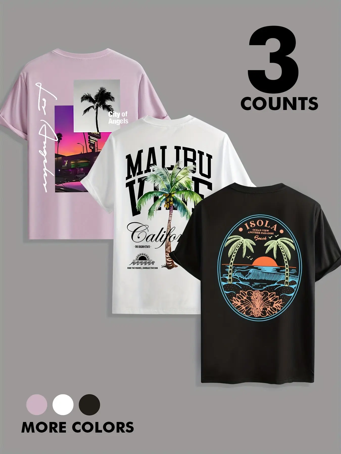 Men'S Tropical Beach-Themed Round Neck Short-Sleeve T-Shirt with Palm Tree Design, Perfect for Summer Outings, a Versatile Casual Fashion Clothing Menswear Three-Piece Set, Streetwear, Casual Fit Streetwear