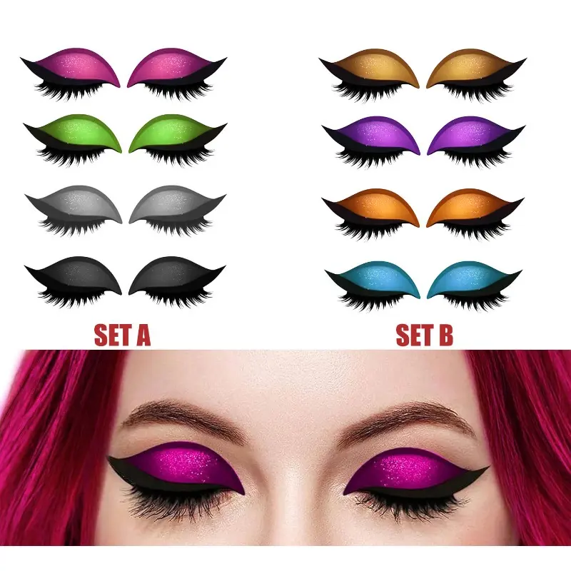 4 Pairs Lazy Eyeshadow Eyelash Stickers Self Adhesive Colored Eyeliner and False Eyelash Makeup Stickers Reusable Eye Makeup Templates for Women Beauty Enhancement, Eyebrow Stickers, Eyebrow Stickers For Women, Lazy Eyeshadow Patch With Eye