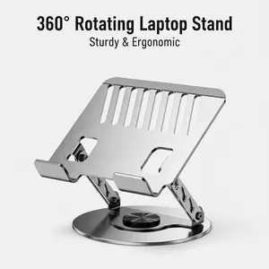 360° Rotating Laptop Stand – Adjustable Foldable Aluminum Desk Stand, 2-in-1 Multifunctional Mobile & Laptop Stand for Gaming, Office & Home, Ergonomic Portable Design, Gray