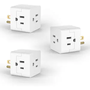 POWERCORDS 3 Power Blocks Outlet Splitter, 3 Pack, Grounded Wall Tap, 3-Prong Plug Adapter AC Multi Plug Wall Outlet, Power Splitter, Cruise Essentials, for Home Office School Dorm, UL Listed, White