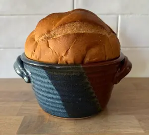 Bread Baking Pot - Pottery Bread Crock, Bread Baker, 12 Bread Recipes Included - Tri-Color Glaze- Ceramic Baker
