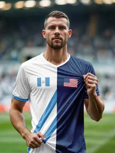 Guatemala/american Mixed Football Jersey, Dual Citizenship Soccer Shirt, Unisex Fan Clothing, Modest Fitted Short Sleeve, Letter Pattern, Sports Top, Stylish Jersey