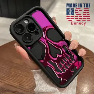 TPU Phone Case for iPhone 15 16 14 Pro Max 13 12 11 XR XS Plus E Skull in Shades of Pink Pattern Anti-Scratch Shockproof Soft Silicone Protective Cover Smartphone Casing