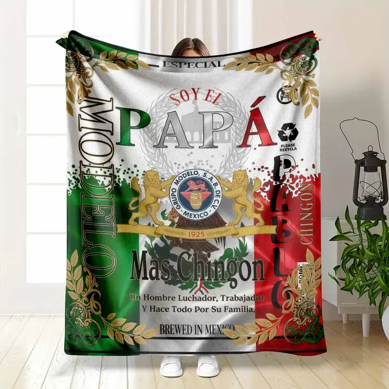 Mexican Themed Graphic Flannel Fleece Blanket - Soy El Papa Beer Brand Print, Ultra Soft Lightweight Throw, Father's Day Gifts, Dad Gift, Cozy Home Decor, Summer Wins, Summer Vibes, Mid-Year Sale Restock Deals