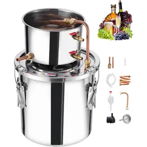 VEVOR Alcohol Still, 8 Gal/ 30 L Stainless Steel Water Alcohol Distiller with Copper Coil, Home Brewing Refining Fermentation Kit with Thermometer Pump, for Wine Whisky Brandy, SilverVEVOR Super Brand Day