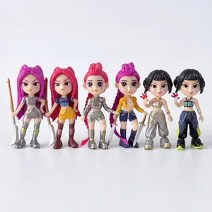 KPop Figurine Set 6-Piece Anime Model Toys for Home Collections Office Desk Display Perfect Gift for Boys and Girls with Vibrant Hair and Unique Outfits