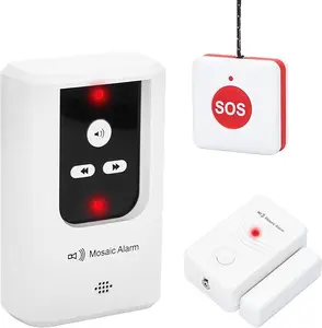 2-in-1 Elderly SOS Call Panic Button Waterproof Caregiver Pager Nurse Alert, Portable Receiver Long-lasting Rechargeable Battery-powered system, with doorbell alert